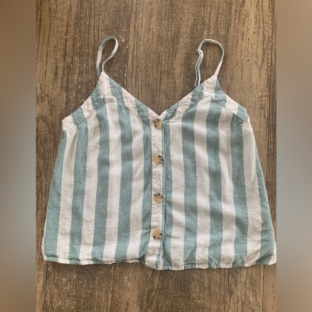XS green & white button up tank top